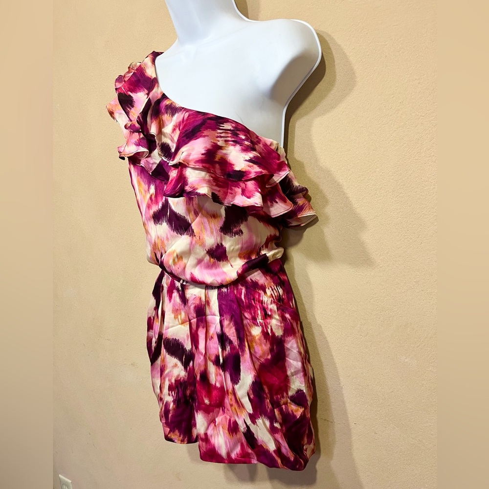 Silk Bebe One Shoulder Ruffle Short Romper